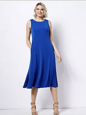 Susan Graver Everyday Liquid Knit Sleeveless Cobalt Blue Dress